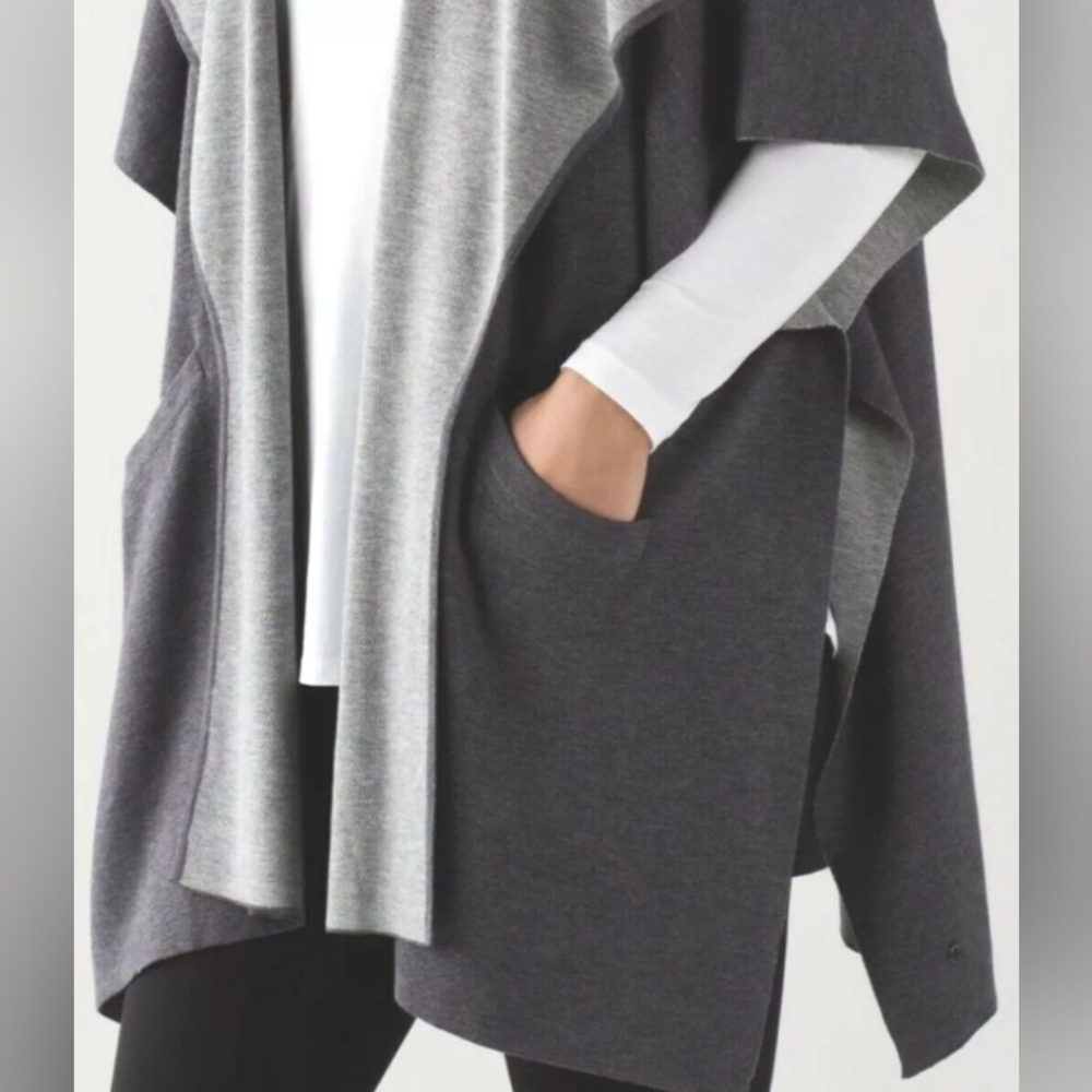 Lululemon After Asana Convertible Cardigan Poncho Cashmere blend Gray